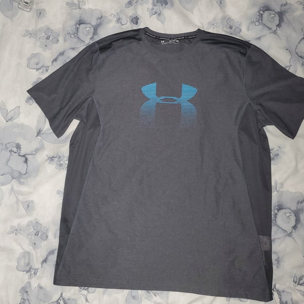 Men's UA Heatgear T-shirt - grey with blue logo